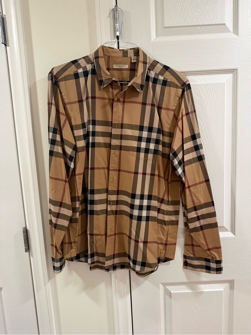 Burberry Beige Black Plaid Dress Shirt